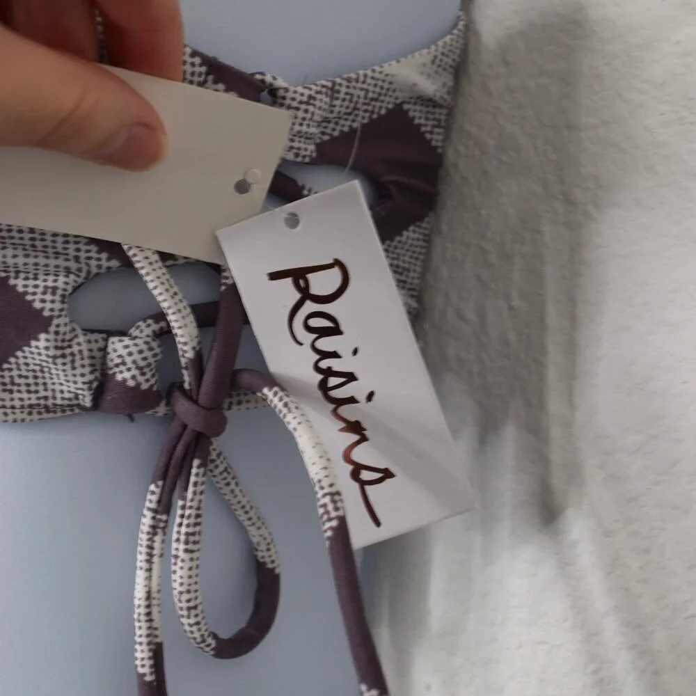 Raisins Bikini Top Bralette Swim Sz L Plaid Demi Cups Adjustable Preppy Boho NWT